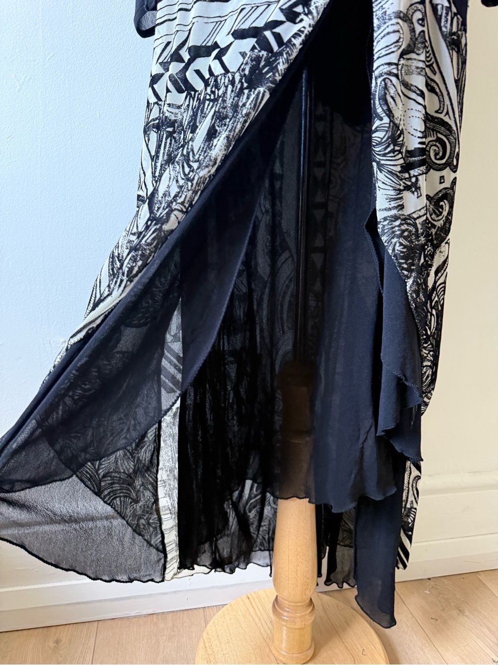 Vintage God Save Queens Avant-Garde Mesh Maxi Dress Black White Abstract Print - Picture 4 of 14
